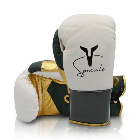 ARES SPECIALE LACE UP BOXING GLOVE-WHITE/GREEN/GOLD