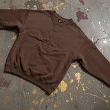 KRONK ONE COLOUR GLOVES RAW EDGE APPLIQUE VINTAGE WASH SWEATSHIRT- DARK BROWN