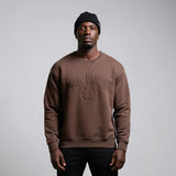 KRONK ONE COLOUR GLOVES RAW EDGE APPLIQUE VINTAGE WASH SWEATSHIRT- DARK BROWN