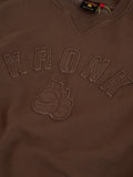 KRONK ONE COLOUR GLOVES RAW EDGE APPLIQUE VINTAGE WASH SWEATSHIRT- DARK BROWN