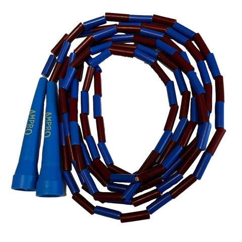 AMPRO CLASSICO 10ft ADJUSTABLE BEADED JUMP ROPE - BURGUNDY/BLUE/YELLOW