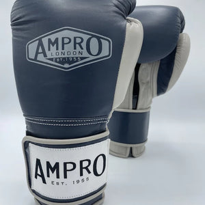 AMPRO HYBRID POWERTECH HOOK & LOOP SPARRING GLOVE - NAVY BLUE/ GREY