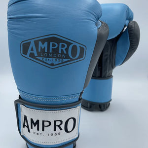 AMPRO HYBRID POWERTECH HOOK & LOOP SPARRING GLOVE -  SKY BLUE/GREY