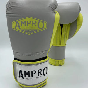 AMPRO HYBRID POWERTECH HOOK & LOOP SPARRING GLOVE - GREY/LIME