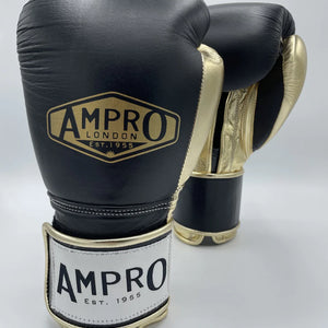 AMPRO HYBRID POWERTECH HOOK & LOOP SPARRING GLOVE - BLACK/GOLD