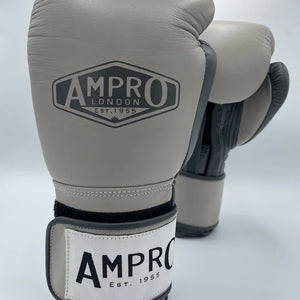 AMPRO HYBRID POWERTECH HOOK & LOOP SPARRING GLOVE - LIGHT GREY/DARK GREY