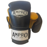 AMPRO TRI POWER HOOK & LOOP SPARRING GLOVE - NAVY/YELLOW
