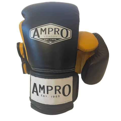 AMPRO TRI POWER HOOK & LOOP SPARRING GLOVE - NAVY/YELLOW