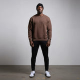 KRONK ONE COLOUR GLOVES RAW EDGE APPLIQUE VINTAGE WASH SWEATSHIRT- DARK BROWN