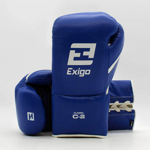 EXIGO® C2 CLASSIC LEATHER LACE UP SPARRING GLOVES - BLUE/WHITE