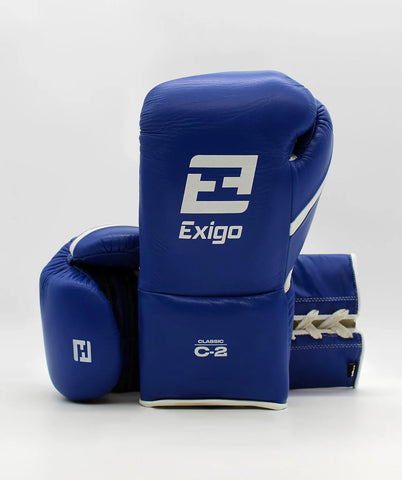 EXIGO® C2 CLASSIC LEATHER LACE UP SPARRING GLOVES - BLUE/WHITE