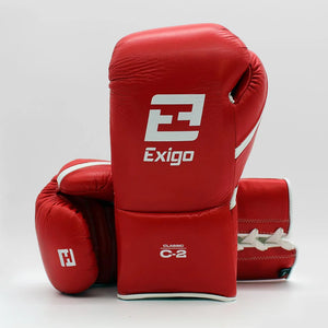 EXIGO® C2 CLASSIC LEATHER LACE UP SPARRING GLOVES - RED/WHITE