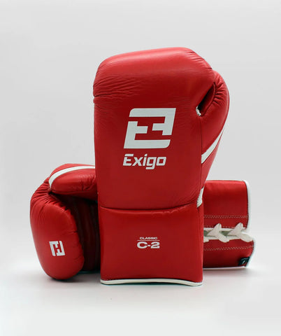 EXIGO® C2 CLASSIC LEATHER LACE UP SPARRING GLOVES - RED/WHITE