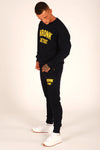 KRONK Detroit Applique Sweatshirt Loose Fit Navy with Yellow Logo
