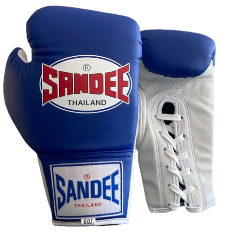 SANDEE-KIDS AUTHENTIC LACE UP PRO FIGHT BOXING GLOVES - BLUE & WHITE