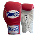SANDEE-KIDS AUTHENTIC LACE UP PRO FIGHT BOXING GLOVES - RED & WHITE