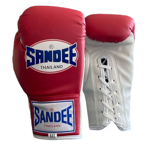 SANDEE-KIDS AUTHENTIC LACE UP PRO FIGHT BOXING GLOVES - RED & WHITE