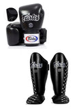 FAIRTEX THAI BOXING GLOVES & SHIN GUARDS BUNDLE - BLACK
