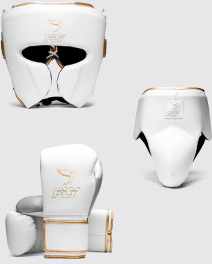 FLY SUPER X2 HOOK AND LOOP SPARRING SET - WHITE/GREY/GOLD