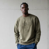 KRONK ONE COLOUR GLOVES RAW EDGE APPLIQUE VINTAGE WASH SWEATSHIRT-KHAKI