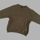KRONK ONE COLOUR GLOVES RAW EDGE APPLIQUE VINTAGE WASH SWEATSHIRT-KHAKI