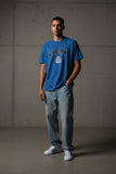 KRONK FADED 2 COLOUR COLOUR GLOVES LOOSE FIT VINTAGE WASH T SHIRT-ROYAL BLUE