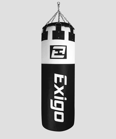 EXIGO® SUPER PRO 4ft 6'' 75kg IMMENSUS LEATHER PUNCH BAG - BLACK/WHITE