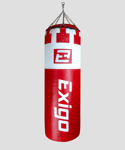 EXIGO® SUPER PRO 4ft 6'' 75kg IMMENSUS LEATHER PUNCH BAG - RED/WHITE