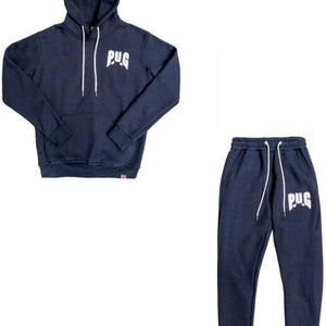 PUG ATHLETIC FLEECE BOXING OBLIQUE HOODED TRACKSUIT - BLUE