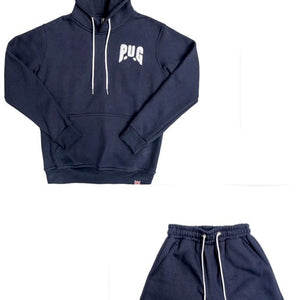 PUG ATHLETIC OBLIQUE HOODY AND SHORTS SET - BLUE
