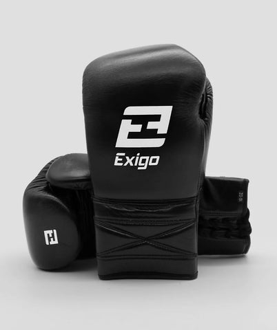 EXIGO® S2 STEALTH LEATHER LACE UP SPARRING GLOVES - BLACK