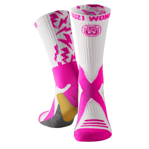 SUZI WONG LIGHTNING X-SOLE LIMITED EDITION BOXING SOCKS-WHITE/NEON PINK
