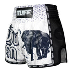 TUFF Muay Thai Boxing Shorts New Retro Style "White War Elephant"