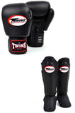 TWINS SPECIAL SET OF GLOVES & SHIN GUARDS - BLACK
