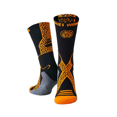 SUZI WONG WILD CHEETAH X-SOLE LIMITED EDITION BOXING SOCKS-BLACK/ORANGE