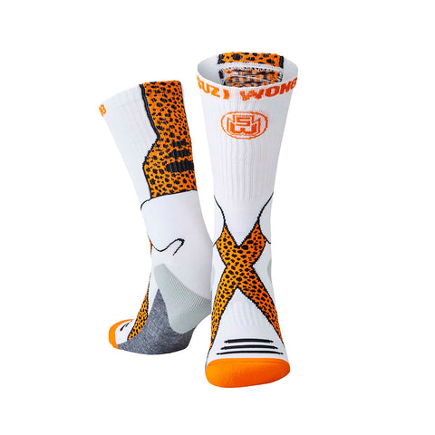 SUZI WONG WILD CHEETAH X-SOLE LIMITED EDITION BOXING SOCKS-WHITE/ORANGE