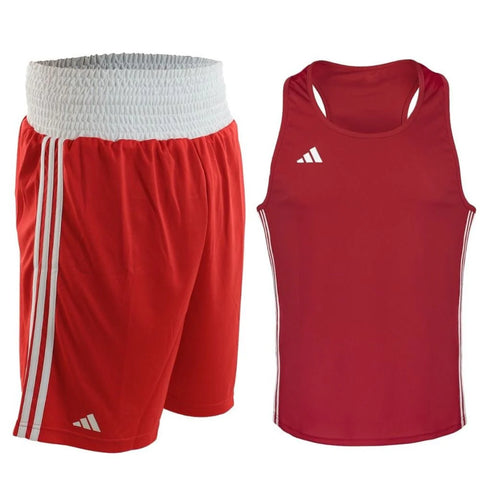 ADIDAS BASE PUNCH BOXING RINGWEAR VEST AND SHORT SET - RED
