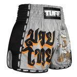 TUFF Muay Thai Boxing Shorts New Retro Style "Grey Hanuman Yantra with War Flag"