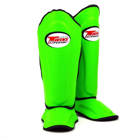TWINS DOUBLE PADDED SHIN PADS-LIME GREEN