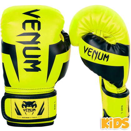VENUM ELITE KIDS FLUO BOXING GLOVES - YELLOW/BLACK