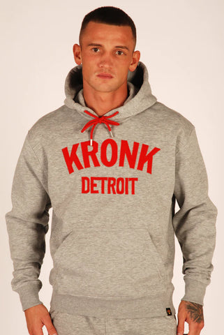KRONK Detroit Applique Hoodie Regular Fit Sports Grey with Red logo