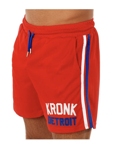 KRONK Iconic Detroit Applique Lined Shorts White & Red/Blue