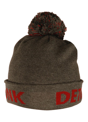 KRONK Detroit Bobble Hat Charcoal with Dark Red knitted logo