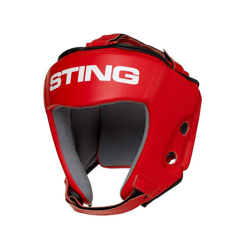 STING AIBA APPROVED COMPETITION LEATHER HEADGUARD red