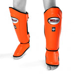 TWINS DOUBLE PADDED LEATHER SHIN PADS-ORANGE