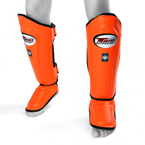 TWINS DOUBLE PADDED LEATHER SHIN PADS-ORANGE
